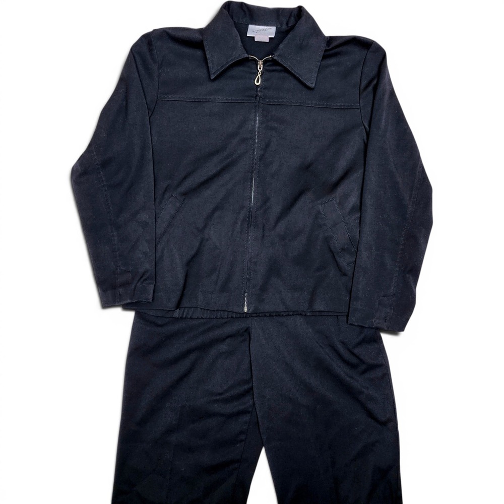 Vintage Minimalist Black 2 Piece Tracksuit Jacket Pants S/8 Petite Office